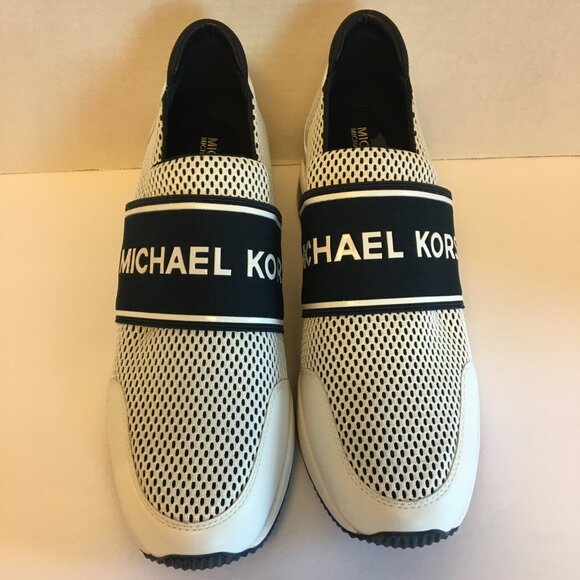 Michael Michael Kors Felix Extreme Trainer Size 10m White Navy Slip On Wedge - Picture 6 of 14